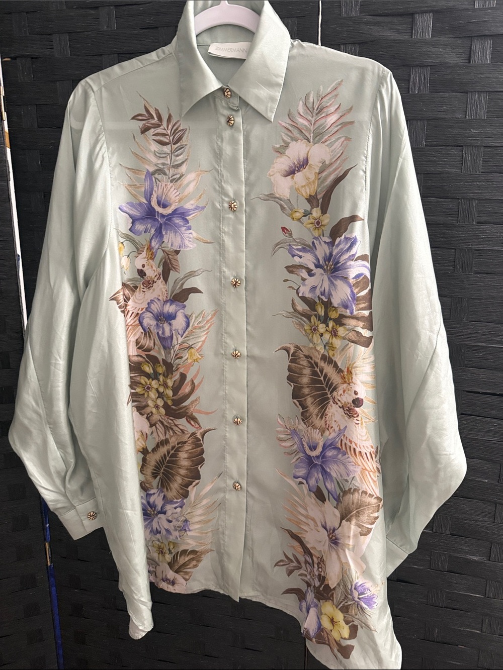 Zimmermann Coco Placed Print Silk Button-Up Shirt - Picture 4 of 7